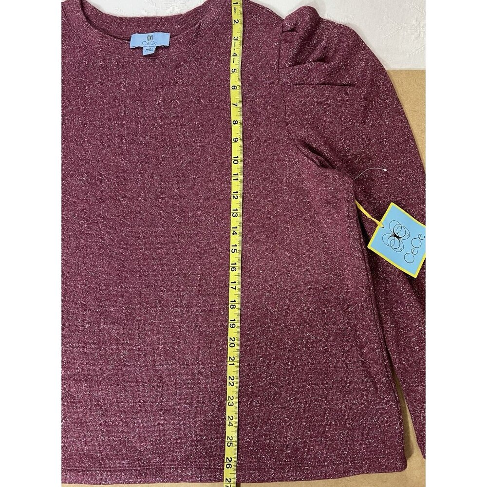 CeCe Women Shiny sweater Plus 3X Burgundy Puff sleeves Rayon polyester NWT - Picture 7 of 7